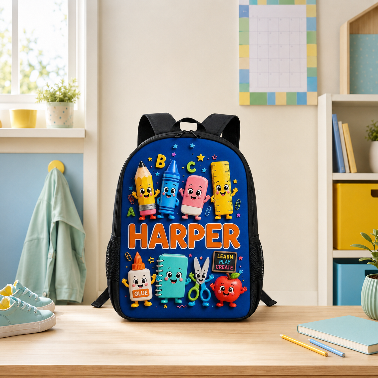 Custom Printed Cute School Supplies Backpack for Students with Personalized Name 1 Custom Printed Cute School Supplies Backpack for Students with Personalized Name