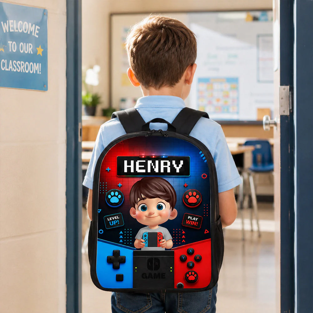 Unique Custom School Backpack 3D Printed Gamer Console Design for Students with Personalized Name 3 Unique Custom School Backpack 3D Printed Gamer Console Design for Students with Personalized Name - Image 3