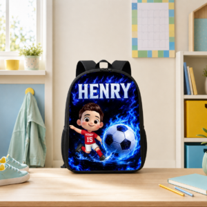 Unique Custom Printed Blue Neon Fire Soccer BaCustom School Backpack Printed Blue Fire Soccer Design for Students with Personalized Nameckpack for Students and Athletes with Personalized Name