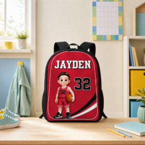 Unique Custom School Backpack Printed Basketball Player Design for Students and Athletes with Personalized Name and Number