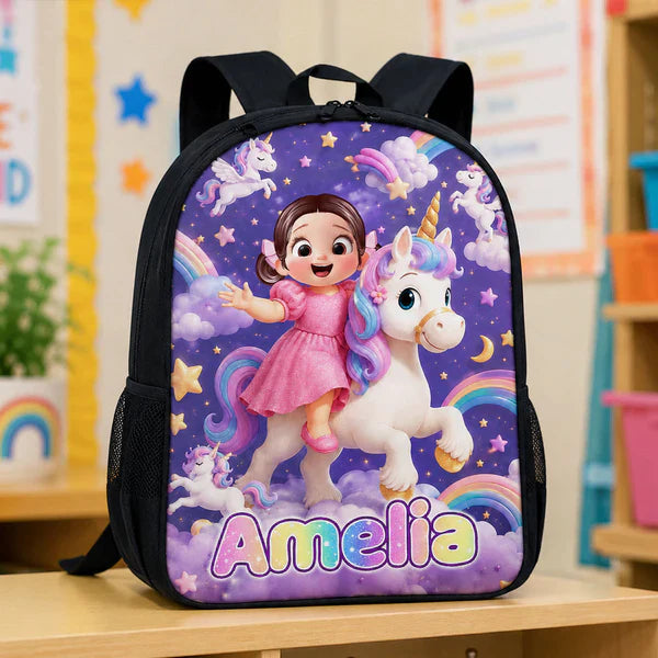 Custom Printed Girl Riding Unicorn Backpack for Students with Personalized Name 4 Custom Printed Girl Riding Unicorn Backpack for Students with Personalized Name - Image 4