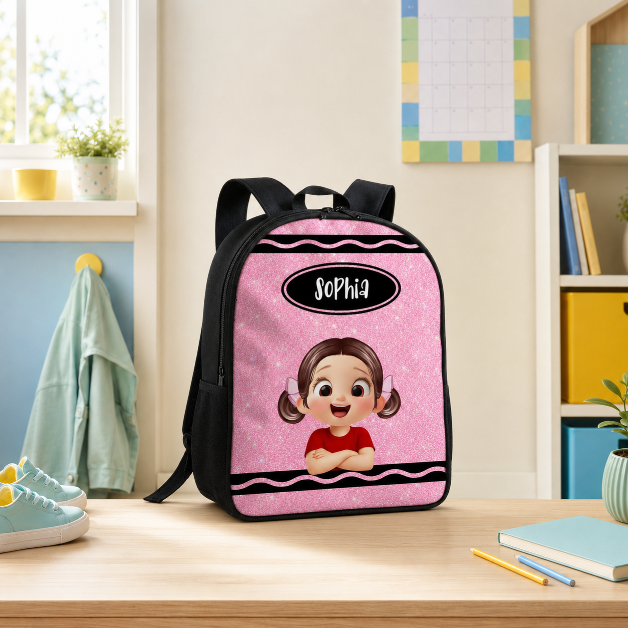 Custom Printed Crayon Color Art Backpack for Students with Personalized Name 1 Custom Printed Crayon Color Art Backpack for Students with Personalized Name