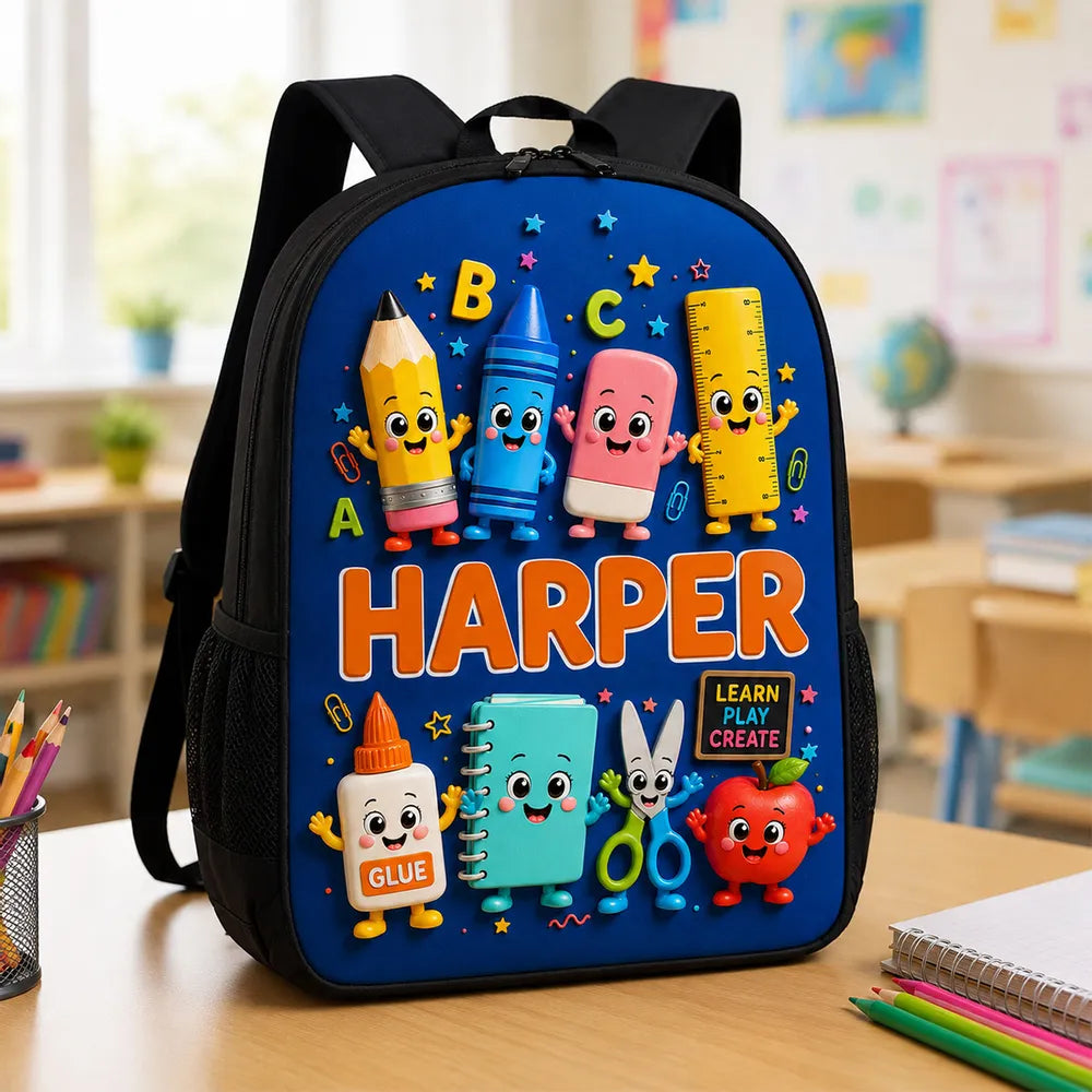 Custom Printed Cute School Supplies Backpack for Students with Personalized Name 2 Custom Printed Cute School Supplies Backpack for Students with Personalized Name - Image 2