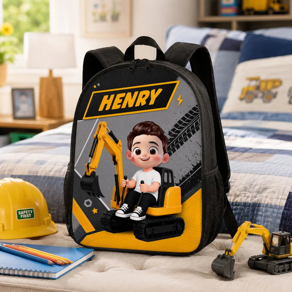 Custom Printed Excavator Ride Backpack for Students and Daycare with Personalized Name 3 Custom Printed Excavator Ride Backpack for Students and Daycare with Personalized Name - Image 3
