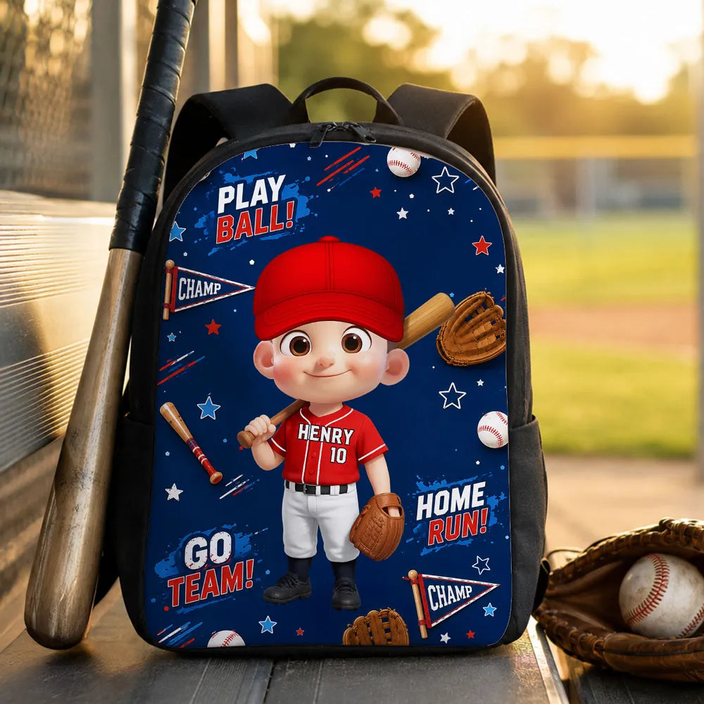 Custom Printed Play Ball Baseball Backpack for Students and Athletes with Personalized Name 2 Custom Printed Play Ball Baseball Backpack for Students and Athletes with Personalized Name - Image 2