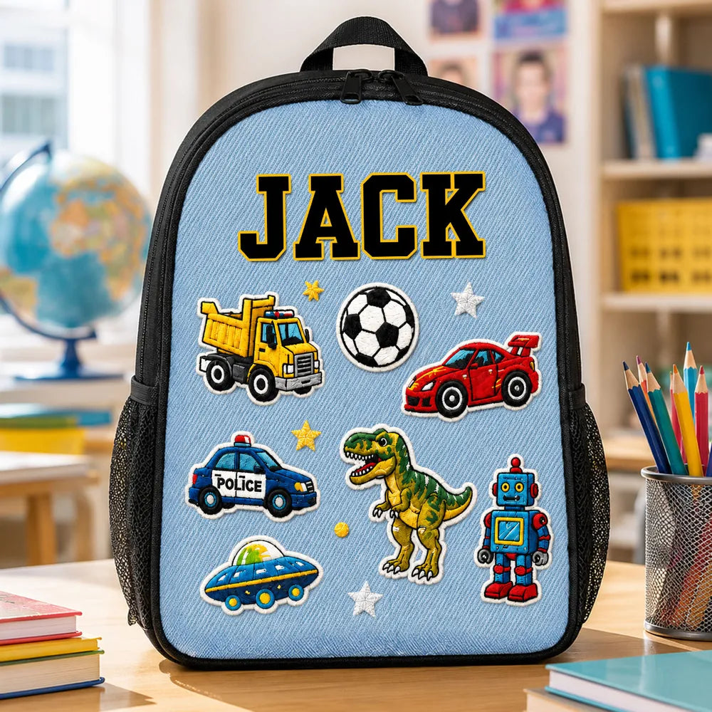 Custom Printed Cute Patches Design Backpack for Students with Personalized Name 2 Custom Printed Cute Patches Design Backpack for Students with Personalized Name - Image 2