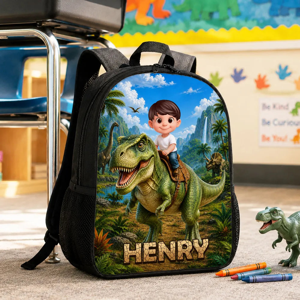 Custom Printed T-Rex Jungle Adventure Backpack for Students with Personalized Name 2 Custom Printed T-Rex Jungle Adventure Backpack for Students with Personalized Name - Image 2