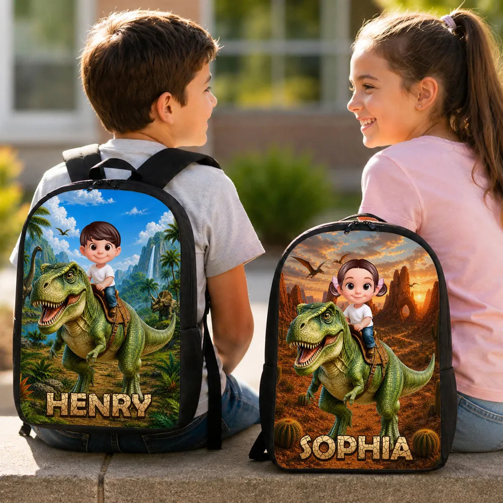 Custom Printed T-Rex Jungle Adventure Backpack for Students with Personalized Name 3 Custom Printed T-Rex Jungle Adventure Backpack for Students with Personalized Name - Image 3