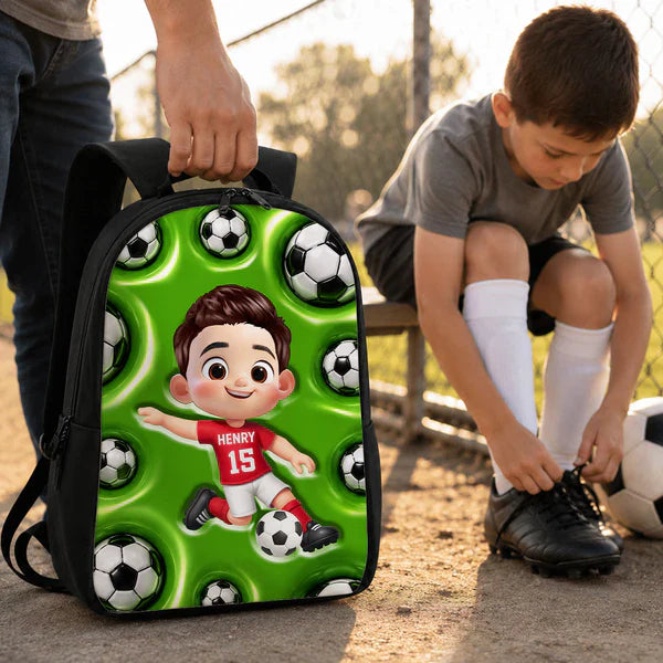 Custom Printed Soccer Player Backpack for Students and Athletes with Personalized Name 2 Custom Printed Soccer Player Backpack for Students and Athletes with Personalized Name - Image 2