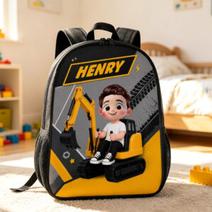 Custom Printed Excavator Ride Backpack for Students and Daycare with Personalized Name