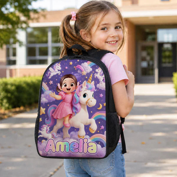 Custom Printed Girl Riding Unicorn Backpack for Students with Personalized Name 5 Custom Printed Girl Riding Unicorn Backpack for Students with Personalized Name - Image 5