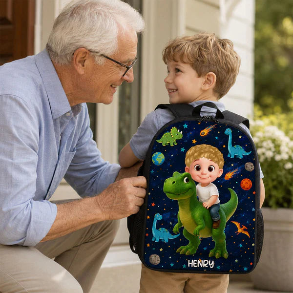 Custom Printed Dinosaur Space and Jungle Art Backpack for Students with Personalized Name 7 Custom Printed Dinosaur Space and Jungle Art Backpack for Students with Personalized Name - Image 7