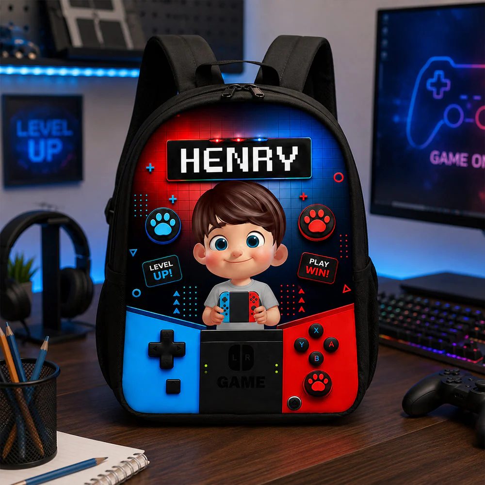 Unique Custom School Backpack 3D Printed Gamer Console Design for Students with Personalized Name 2 Unique Custom School Backpack 3D Printed Gamer Console Design for Students with Personalized Name - Image 2
