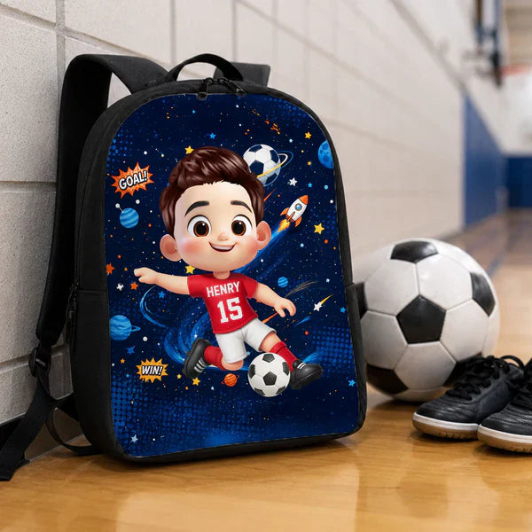 Custom Printed Soccer Space Cartoon Backpack for Students with Personalized Name 2 Custom Printed Soccer Space Cartoon Backpack for Students with Personalized Name - Image 2