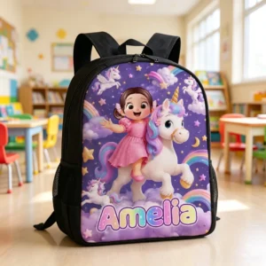 Custom School Backpack Magical Unicorn Fantasy for Students with Personalized Name