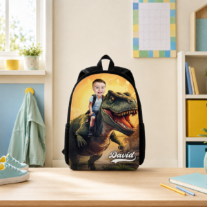 Custom Printed Dinosaur Adventure Backpack for Students with Personalized Name