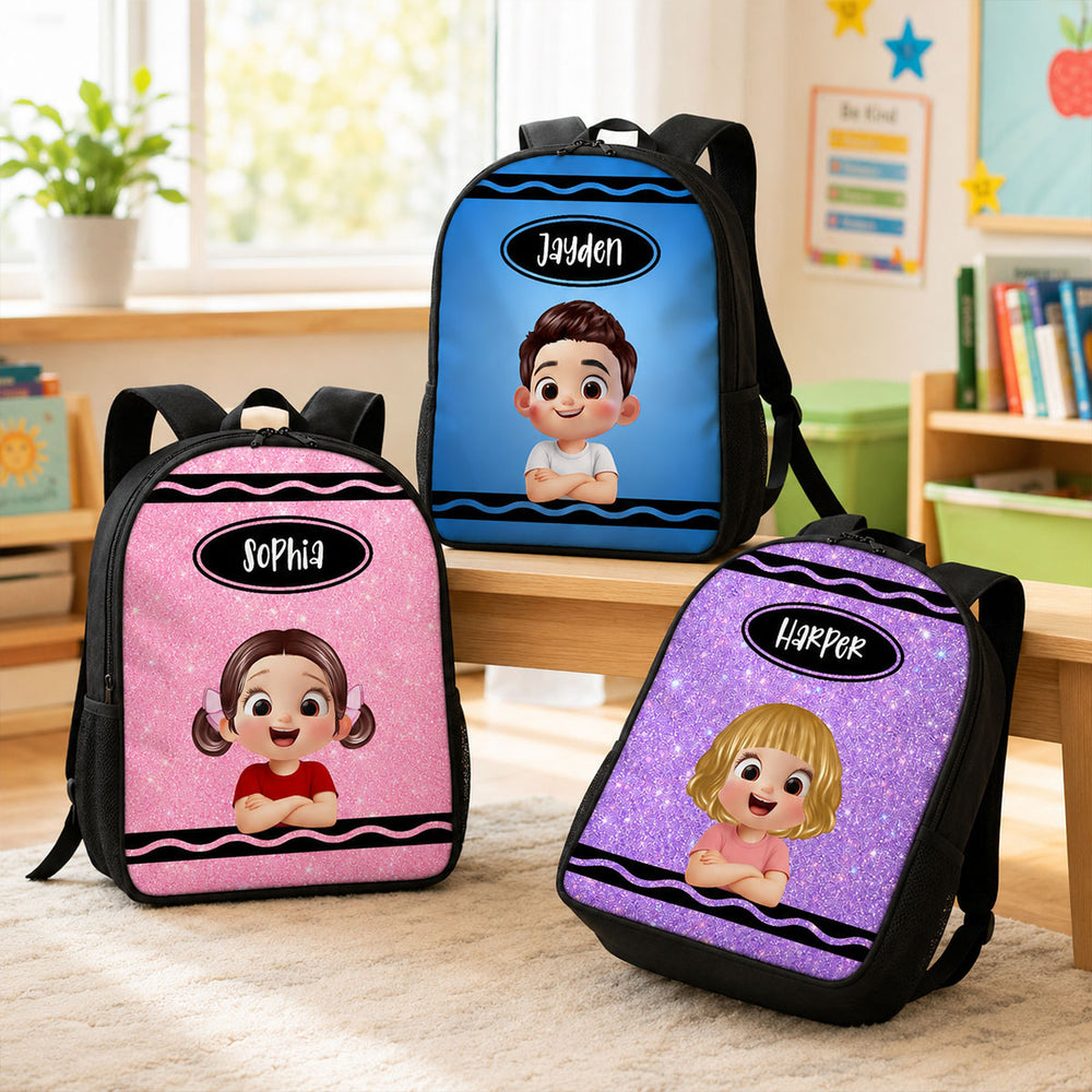 Custom Printed Crayon Color Art Backpack for Students with Personalized Name 3 Custom Printed Crayon Color Art Backpack for Students with Personalized Name - Image 3