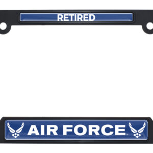 Full-Color Air Force Retired Black Open 2026 License Plate Frame