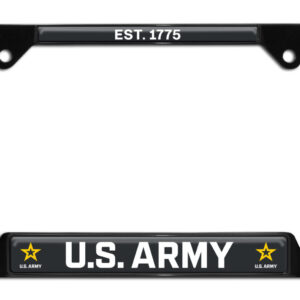 US Army 1775 Military Shiny Black Open Corners 2026 License Plate Frame