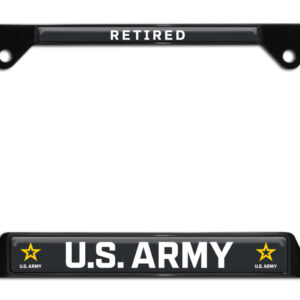 US Army Retired Military Shiny Black Open Corners 2026 License Plate Frame