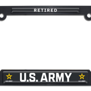 US Army Retired Military Shiny Black Open Corners License Frame.