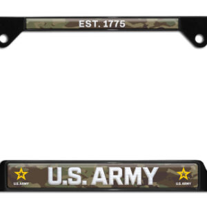 US Army 1775 Military Shiny Black Open Corners 2026 License Plate Frame