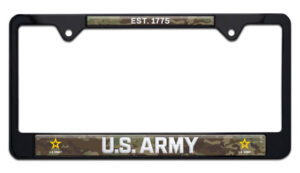 US Army 1775 Shiny Black Standard Size 2026 License Plate Frame