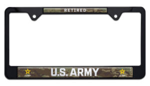 US Army Retired Military Shiny Black Standard Size 2026 License Plate Frame