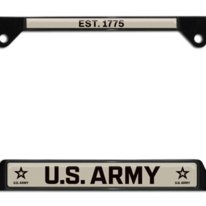 US Army 1775 Military Shiny Black Open Corners 2026 License Plate Frame
