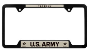 US Army Retired Military Shiny Black Open Corners 2026 License Plate Frame