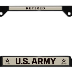 US Army Retired Military Shiny Black Open Corners 2026 License Plate Frame