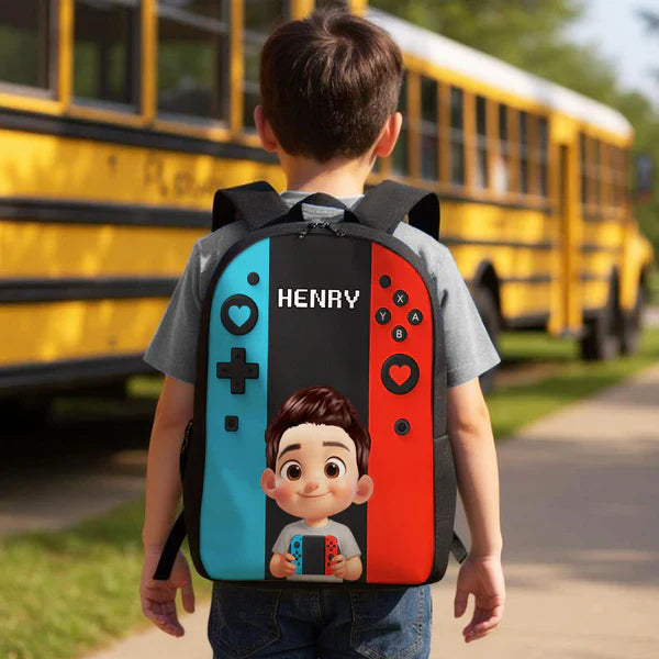 Custom Printed Blue and Red Gamer Controller Backpack for Students with Personalized Name 2 Custom Printed Blue and Red Gamer Controller Backpack for Students with Personalized Name - Image 2