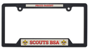 Scouting America (BSA) Proud Parent Black Open Corner 2026 License Plate Frame