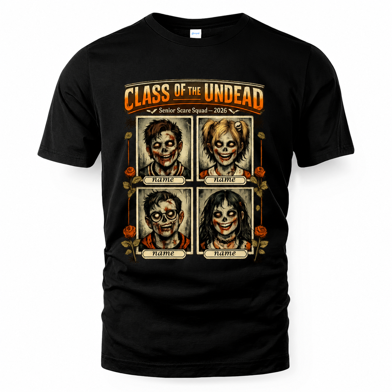 Custom Photo and Name Zombie Yearbook Halloween T-Shirt – Class of the Undead 2026 1 Custom Photo and Name Zombie Yearbook Halloween T-Shirt – Class of the Undead 2026