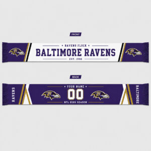 Custom Name And Number Baltimore Ravens 2026 Season Scarf Version 1