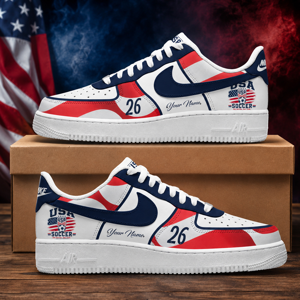 Custom Name And Number USA Team Global Soccer Event 2026 Air Force 1 Shoes Sneakers 2 Custom Name And Number USA Team Global Soccer Event 2026 Air Force 1 Shoes Sneakers - Image 2