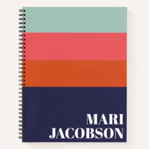Custom Name Bold Navy Blue and Red Stripes Notebook