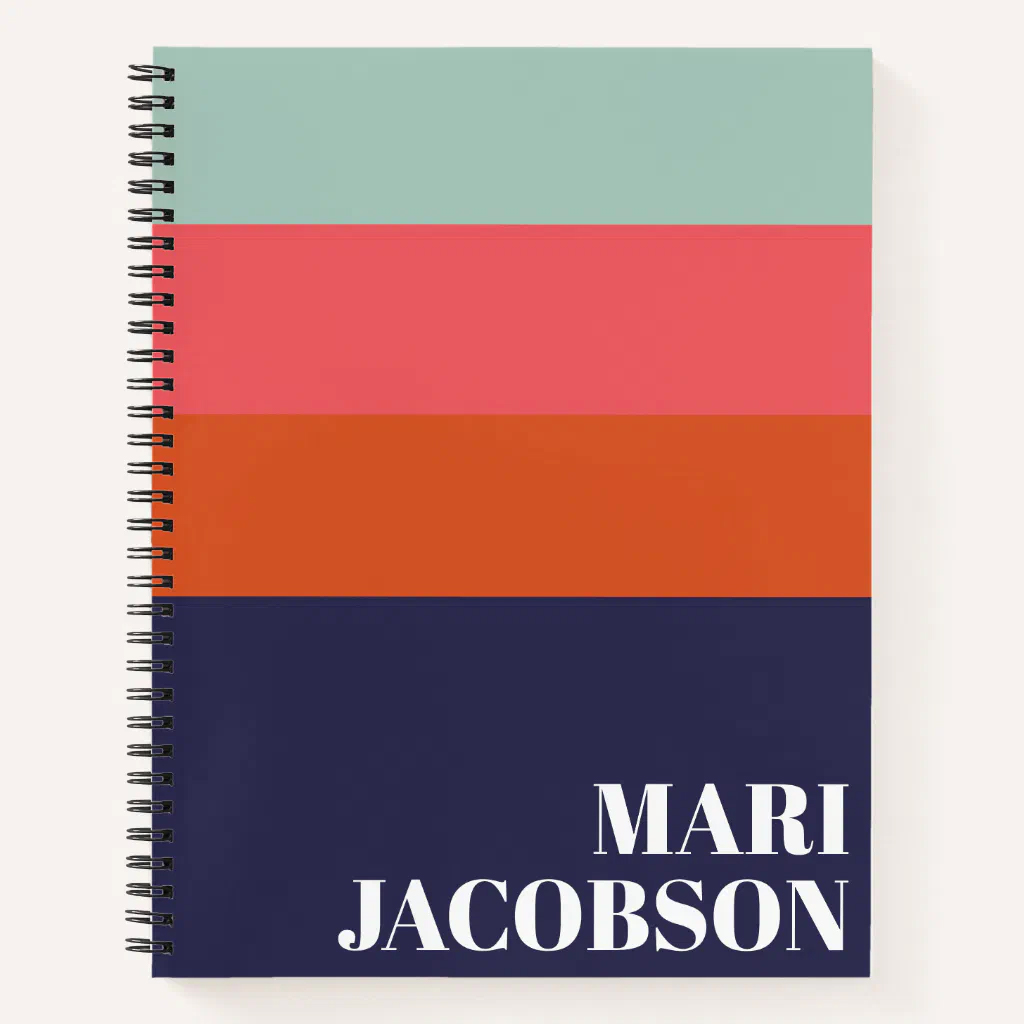 Custom Name Bold Navy Blue and Red Stripes Notebook 1 Custom Name Bold Navy Blue and Red Stripes Notebook