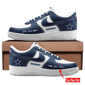 Custom Name Dallas Cowboys Bold Black and Navy Shoes Sneakers for Football Fans