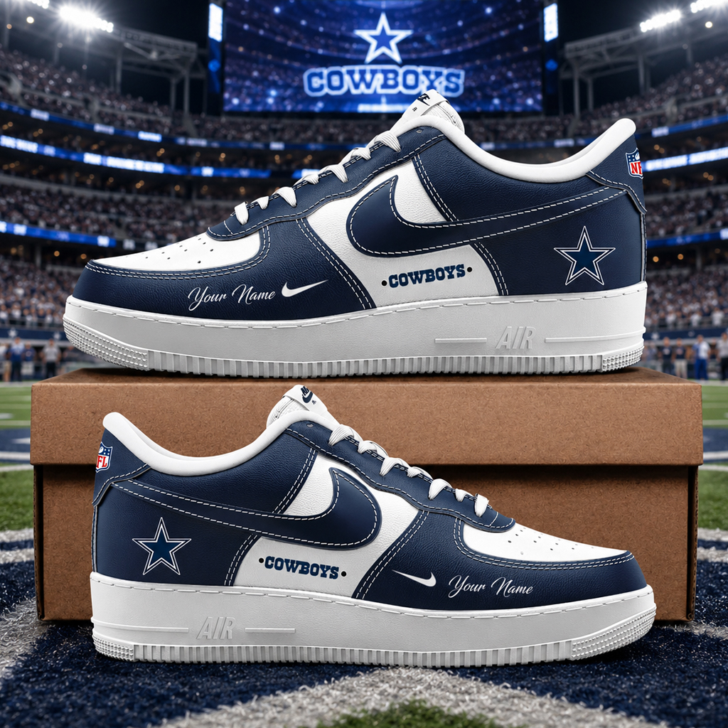 Custom Name Dallas Cowboys Bold Black and Navy Shoes Sneakers for Football Fans 2 Custom Name Dallas Cowboys Bold Black and Navy Shoes Sneakers for Football Fans - Image 2