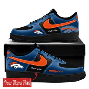 Custom Name Denver Broncos Black Navy Air Force 1 Shoes Sneakers for Football Fans