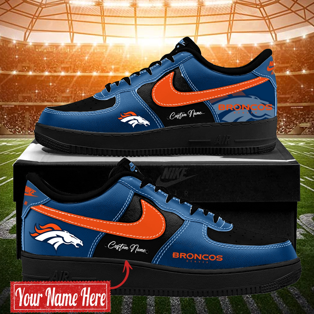 Custom Name Denver Broncos Black Navy Air Force 1 Shoes Sneakers for Football Fans 2 Custom Name Denver Broncos Black Navy Air Force 1 Shoes Sneakers for Football Fans - Image 2