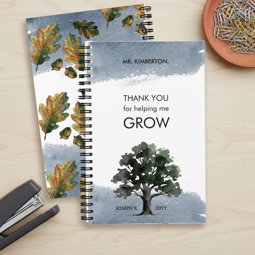 Custom Name Helping Me Grow Oak Tree Watercolor Teacher Notebook 3 Custom Name Helping Me Grow Oak Tree Watercolor Teacher Notebook
