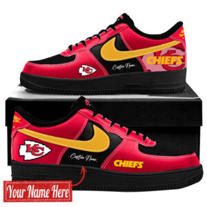 Custom Name Kansas City Chiefs Bold Black And Red Shoes Sneakers for Football Fans