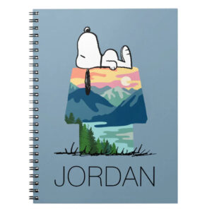 Custom Name Peanuts Snoopy Dog House Sunrise Notebook