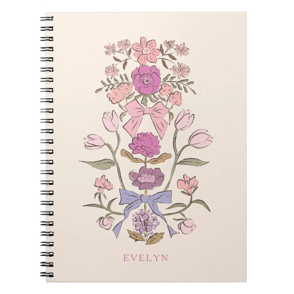 Custom Name Pink and Purple Bows and Blossoms Notebook 1 Custom Name Pink and Purple Bows and Blossoms Notebook