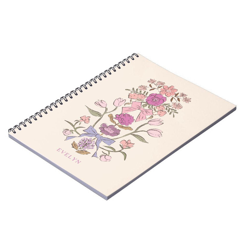 Custom Name Pink and Purple Bows and Blossoms Notebook 2 Custom Name Pink and Purple Bows and Blossoms Notebook