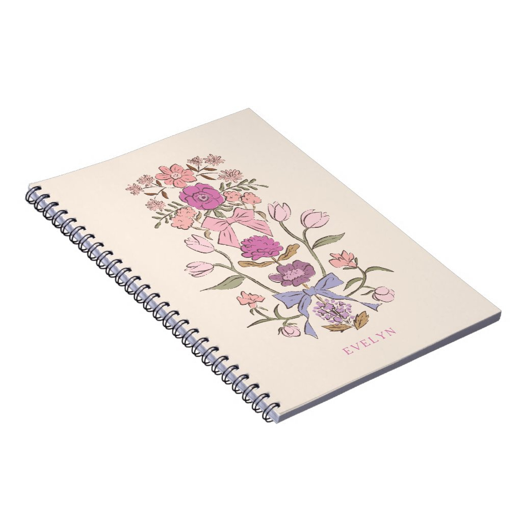 Custom Name Pink and Purple Bows and Blossoms Notebook 3 Custom Name Pink and Purple Bows and Blossoms Notebook