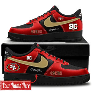 Custom Name San Francisco 49ers Bold Black And Red 80th Anniversary Shoes Sneakers for Football Fans