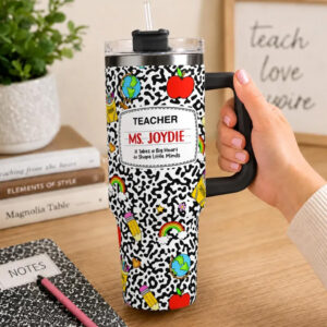Custom Name Teacher Big Heart Shape Little Minds Tumbler